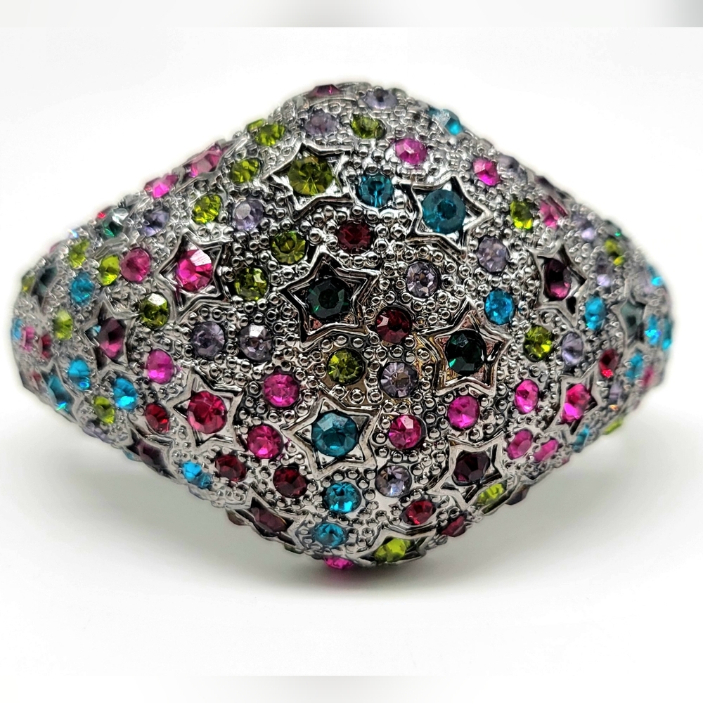 Vintage Kirks Folly Multicolor Swarovski Crystal Night Stars Cuff in Gunmetal